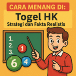 Ilustrasi strategi dan cara menang Togel Sydney dengan papan angka dan pemain pria