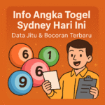 Info Angka Togel Sydney Hari Ini: Data Jitu & Bocoran Terbaru dalam ilustrasi kartun dengan bola angka dan pria membawa kertas