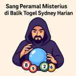 Sang Peramal Misterius di Balik Togel Sydney Harian sedang menatap bola kristal dengan angka togel 8 9 2 6 dalam ilustrasi kartun