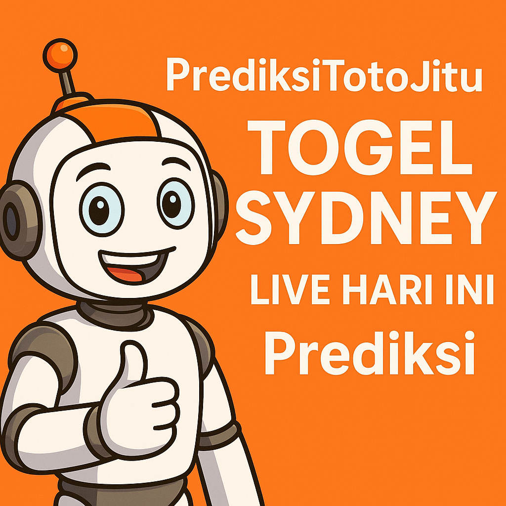 Kartun AI robot dengan latar oranye dan teks "PrediksiTotoJitu – Prediksi Togel Sydney today Prediksi