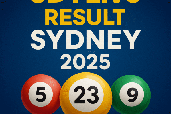 SDYLive Result Sydney 2025 dengan bola angka togel dan teks "Cek Hasil Togel Terbaru Hari Ini