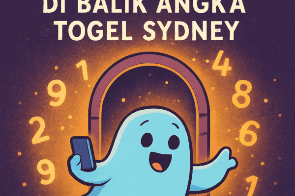 Misteri alam gaib di balik angka togel SDY dalam ilustrasi animasi lucu hantu biru di depan pintu gaib dengan keluaran togel SydneyLive